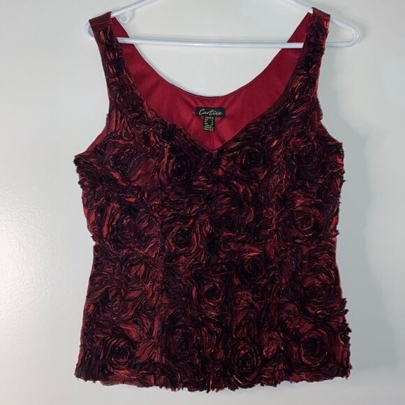 CARTISE Women’s Deep Red Black  Floral Sleeveless Top (Size 10/8) - Picture 2 of 10